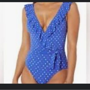 Lilly Pulitzer Blue Polka Dot Ruffle One-Piece Swimsuit